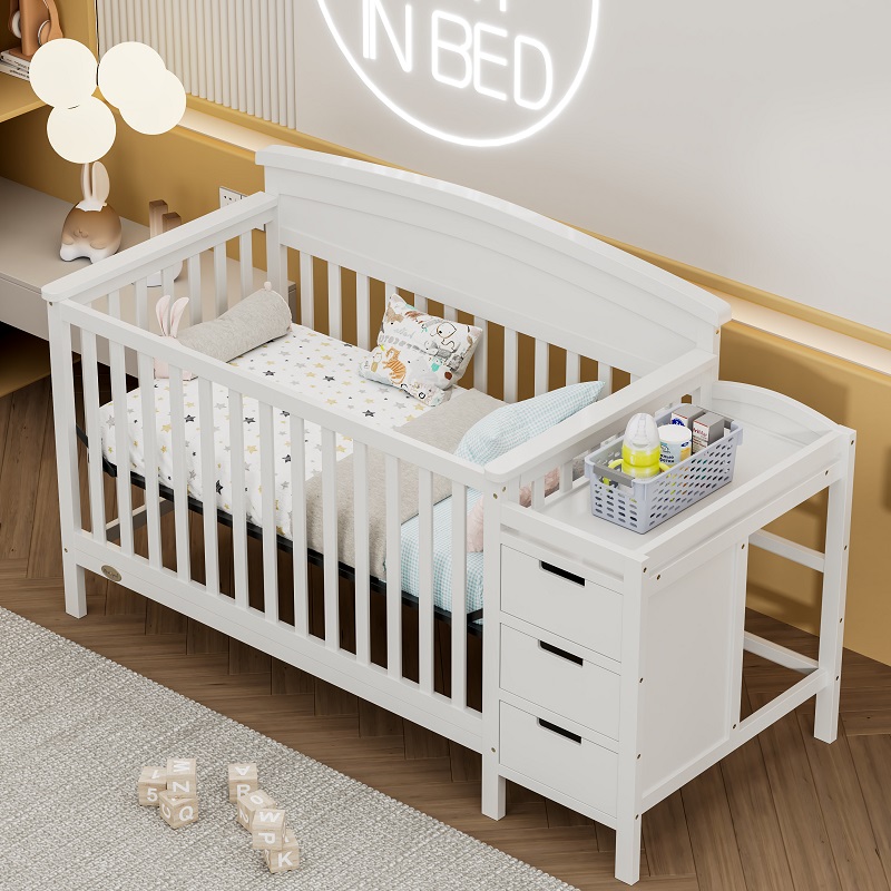 Cama infantil ajustável de madeira com gavetas WBB1221- (3)
