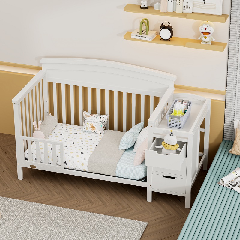Adjustable Wooden infant bed with drawers WBB1221-(4)