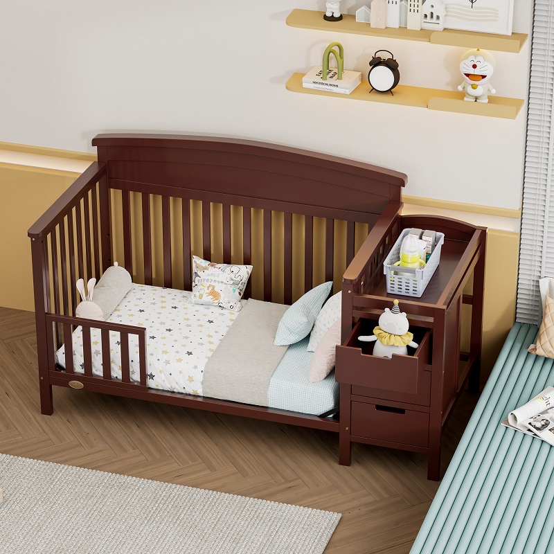 Adjustable Wooden infant bed with drawers WBB1221-4s