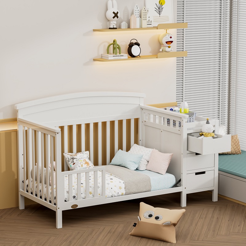 Cama infantil ajustável de madeira com gavetas WBB1221- (6)