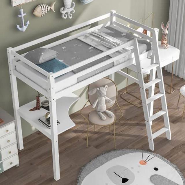 White Twin Loft Bed with Desk