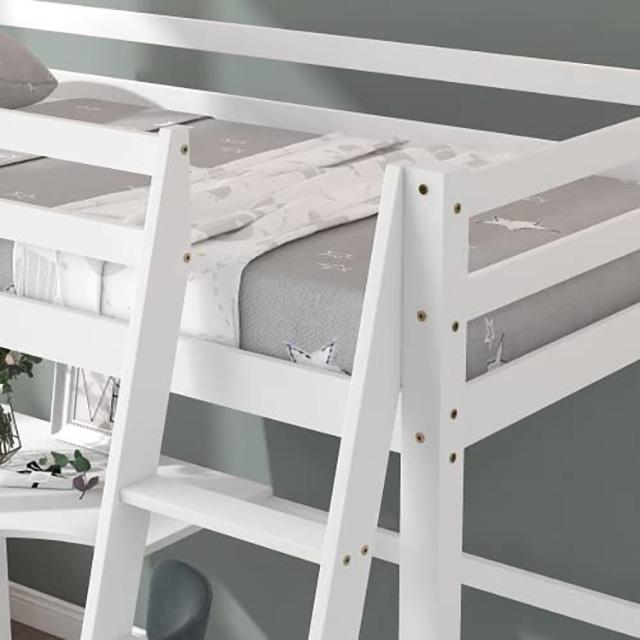 White Twin Loft Bed with Desk