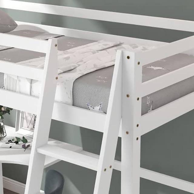 Tempat Tidur Loteng Kembar Putih dengan Meja