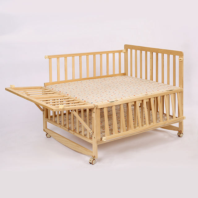 Natural Wood Twins Crib with Wheels