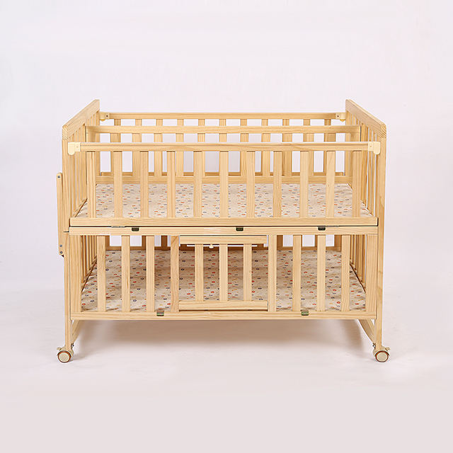 Natural Wood Twins Crib with Wheels