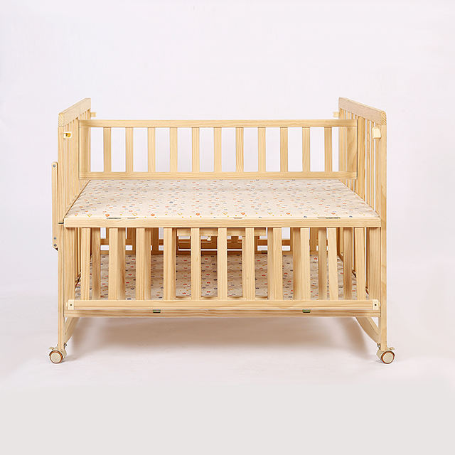 Natural Wood Twins Crib with Wheels