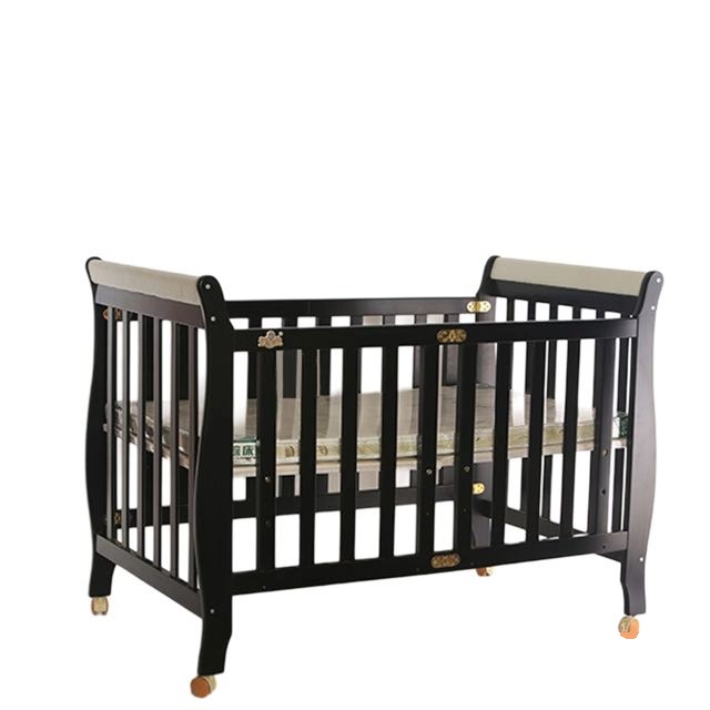 Modern Foldable Black Crib with Wheels
