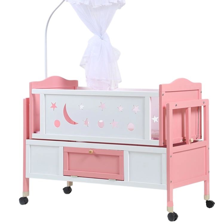 Eco Friendly Pink Crib with Drawer and Wheels Clafbebe