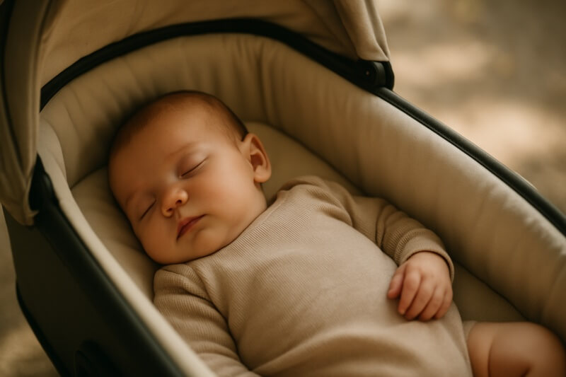 bebek arabasฤฑnda uyuyan bebek