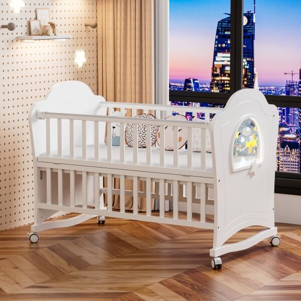 Cuna de lujo para bebé con luz LED y placa acrílica