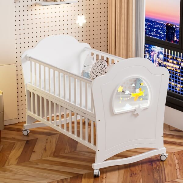 Berço de luxo para bebê com placa de acrílico e luz LED