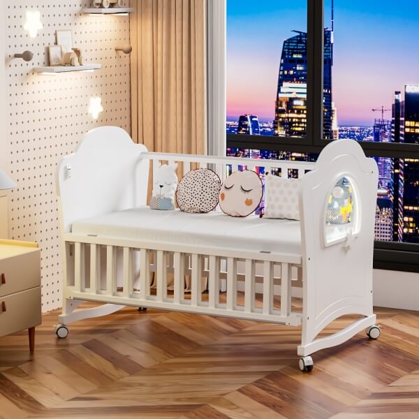 Cuna de lujo para bebé con luz LED y placa acrílica
