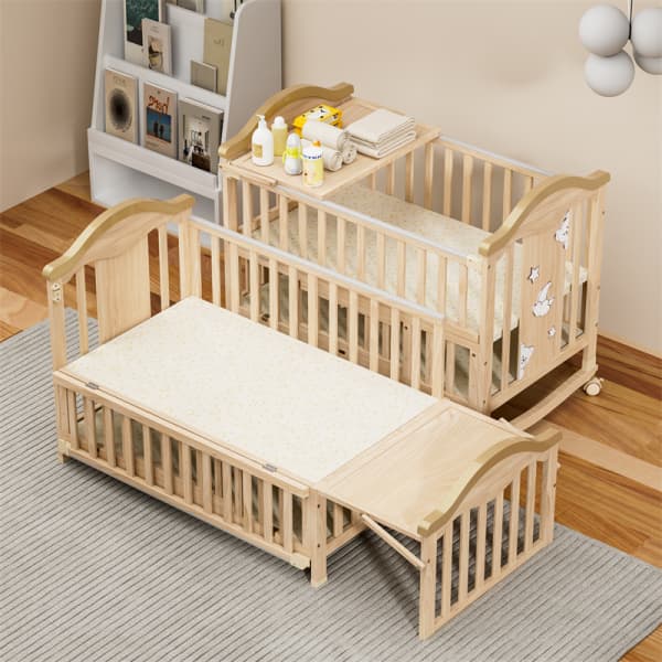 Convertible Natural Wood Baby Crib