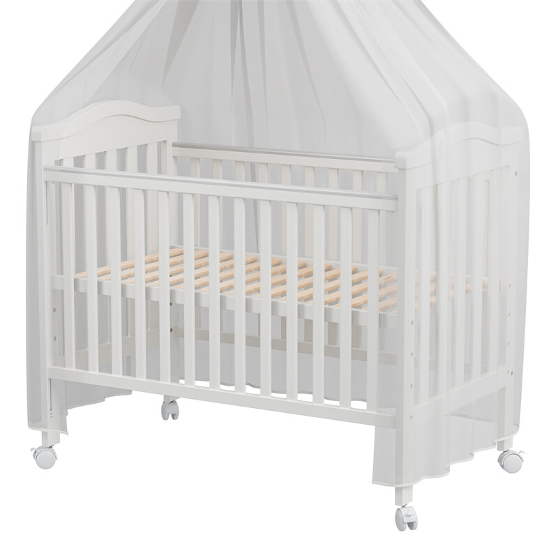 Eco-friendly Solid Wooden Baby Crib With Wheels