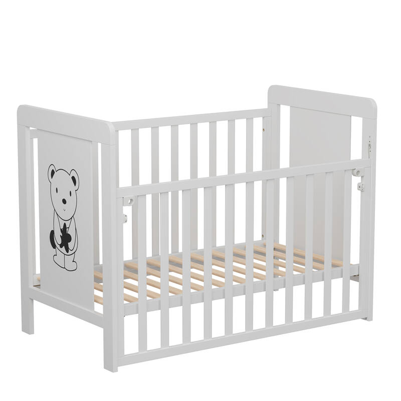 White Wooden Baby Cot with Cartoon Patterns